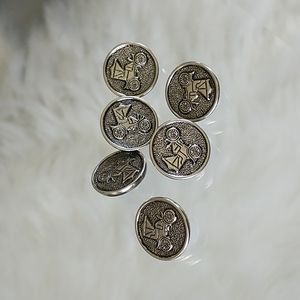 6 Vintage Antique automobile car silver tone buttons